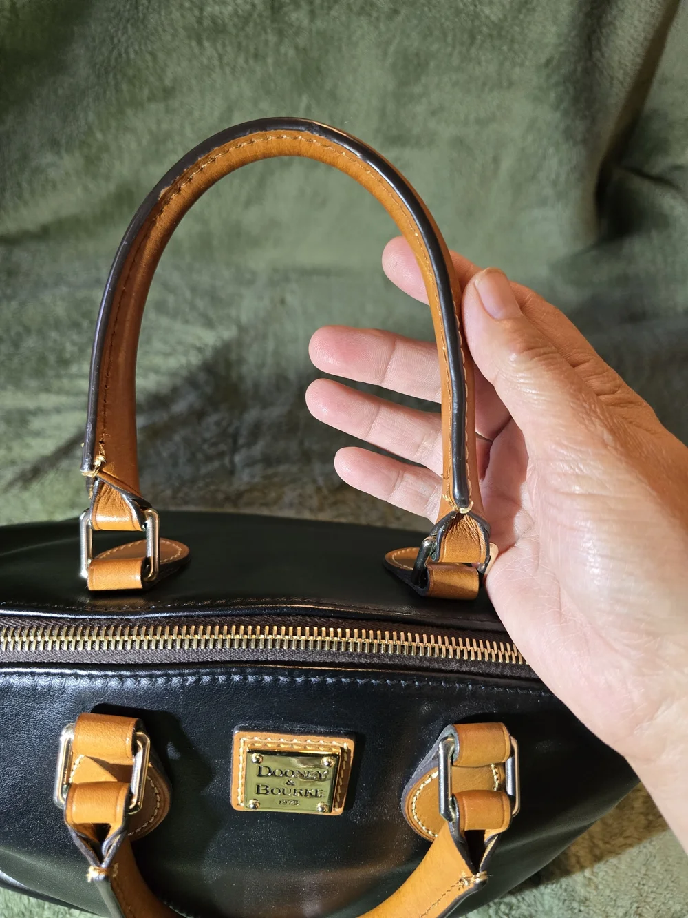 Dooney & Bourke Black Leather Satchel with Tan Trim - Picture 13 of 16